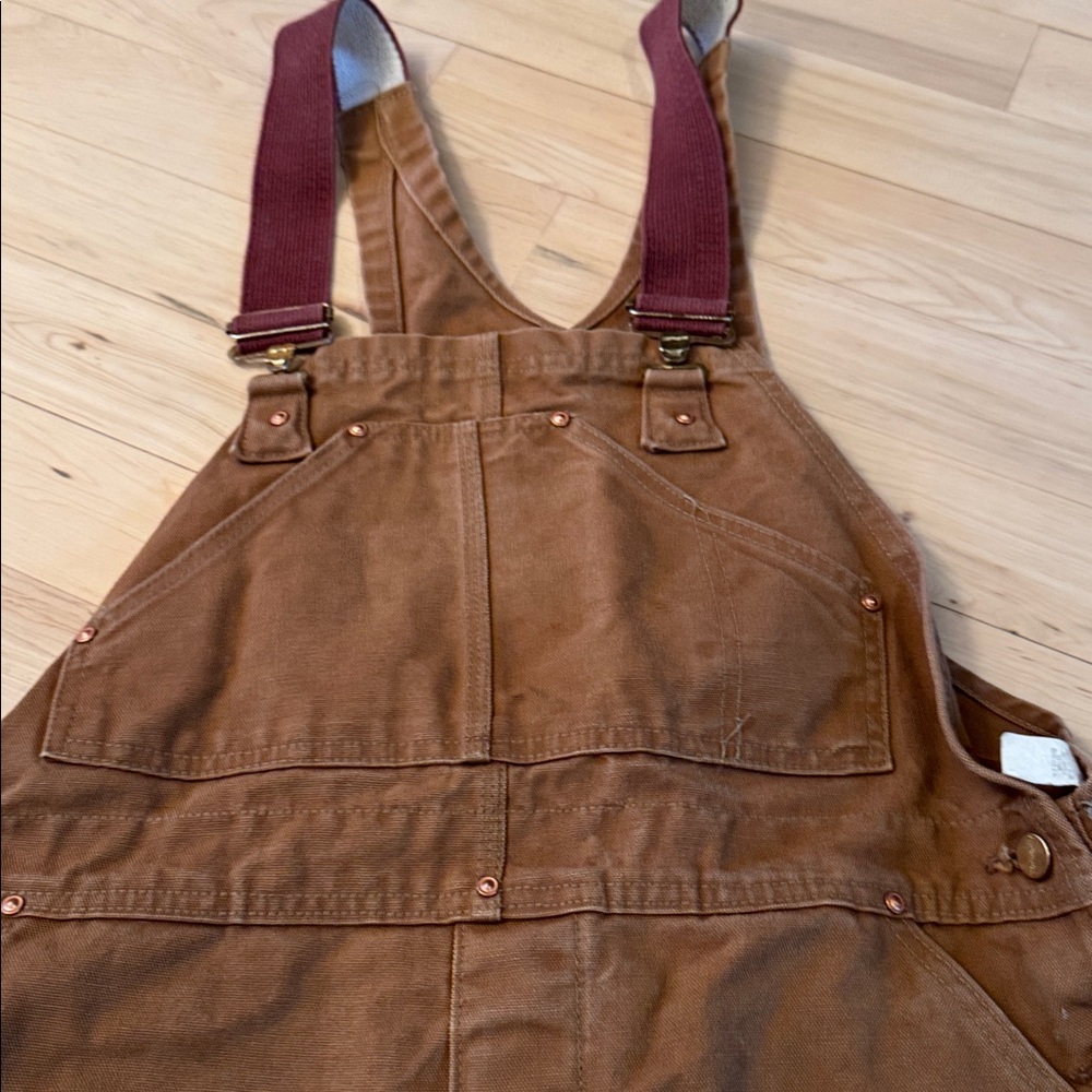 Vintage Carhartt Canvas Double Knee Overalls Duck Brown-Workwear-USA - Picture 4 of 11